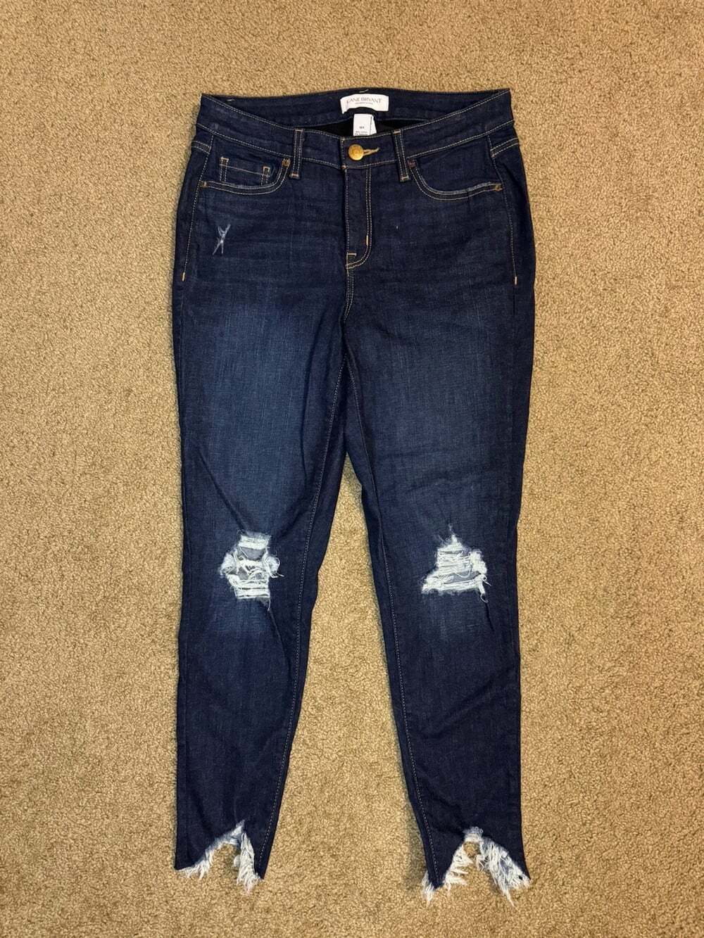 LANE BRYANT Distressed Ankle Jeans Sz 12R 32x28 Stretchy Casual Boho Everyday